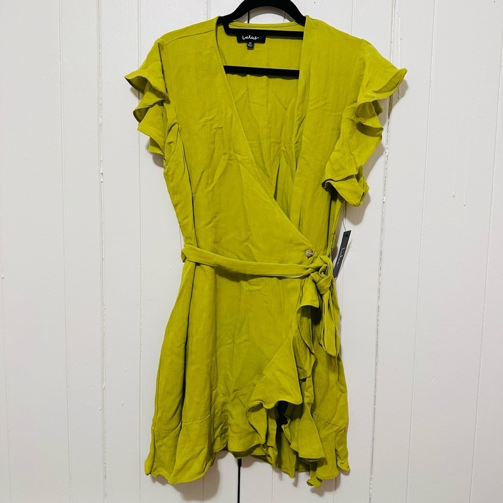 Lulus Lime Green Ruffled Wrap Dress